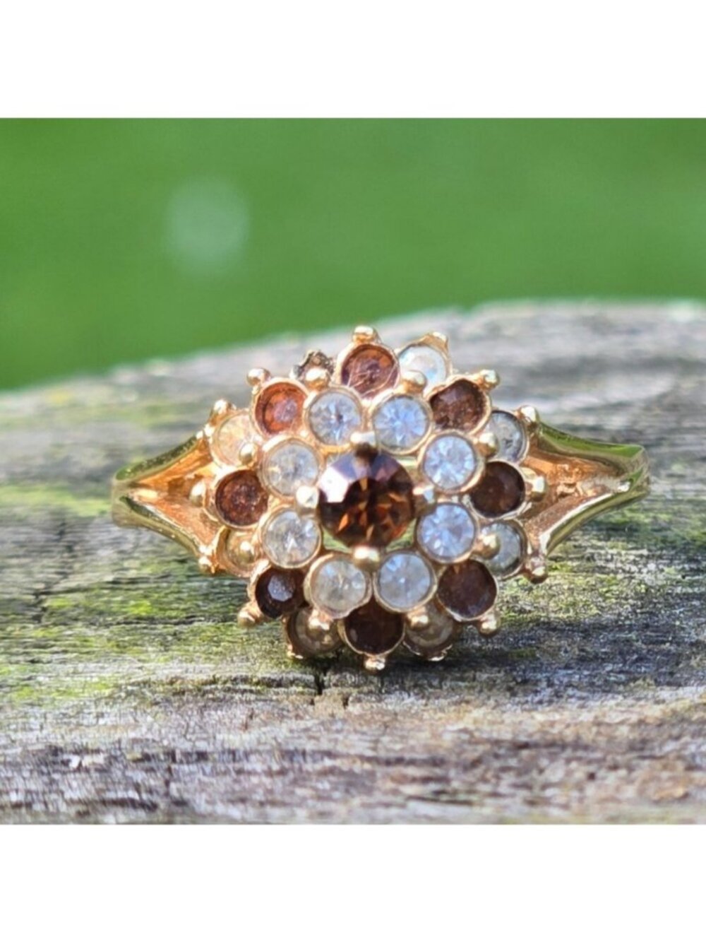 Vintage 14K HGE Cocktail Ring Gold Citrine & White Rhinestone Joseph Esposito - Picture 4 of 13